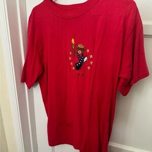Red Embroidered Bear Tee - Short Sleeve